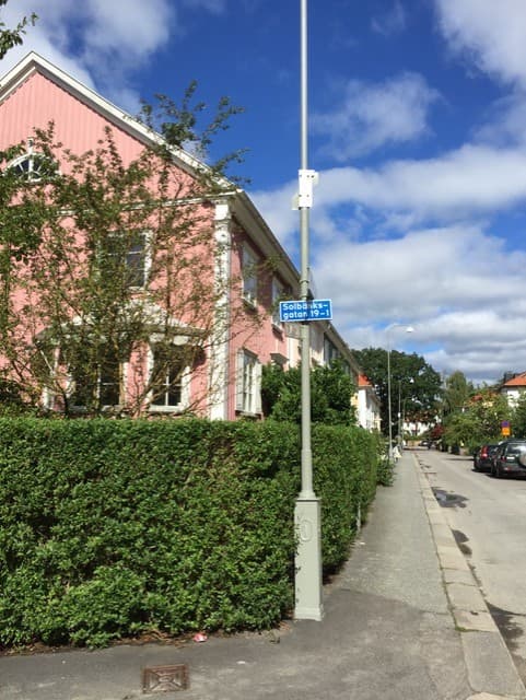 Grönskande trädgårdsstad med hus och träd i Göteborg